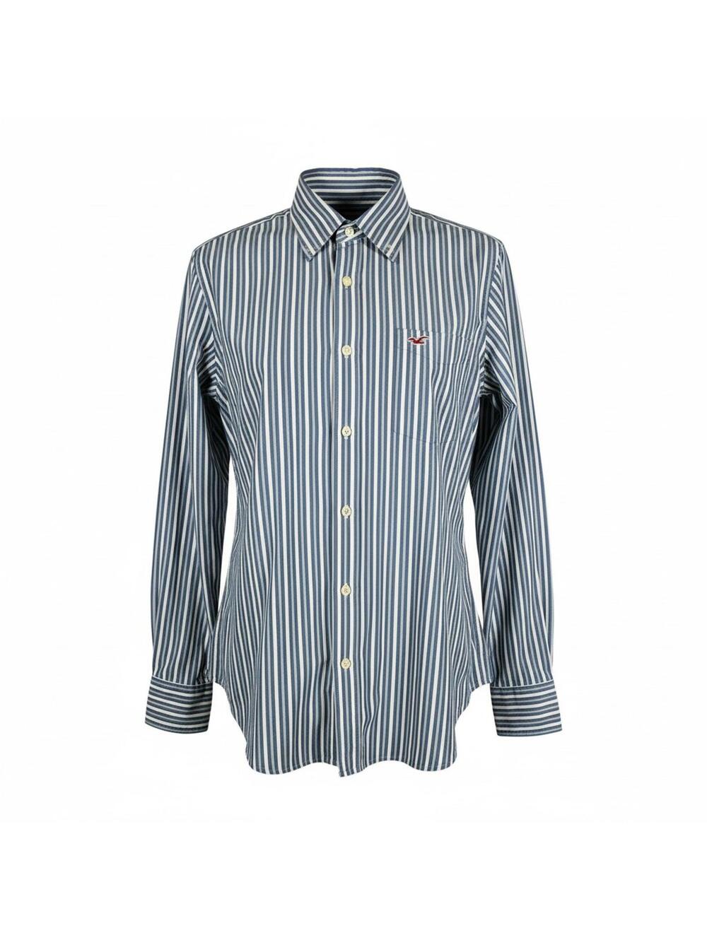 Men's Hollister Blue White Pinstripe Button-Down- M –Campus & Date Night Ready!
